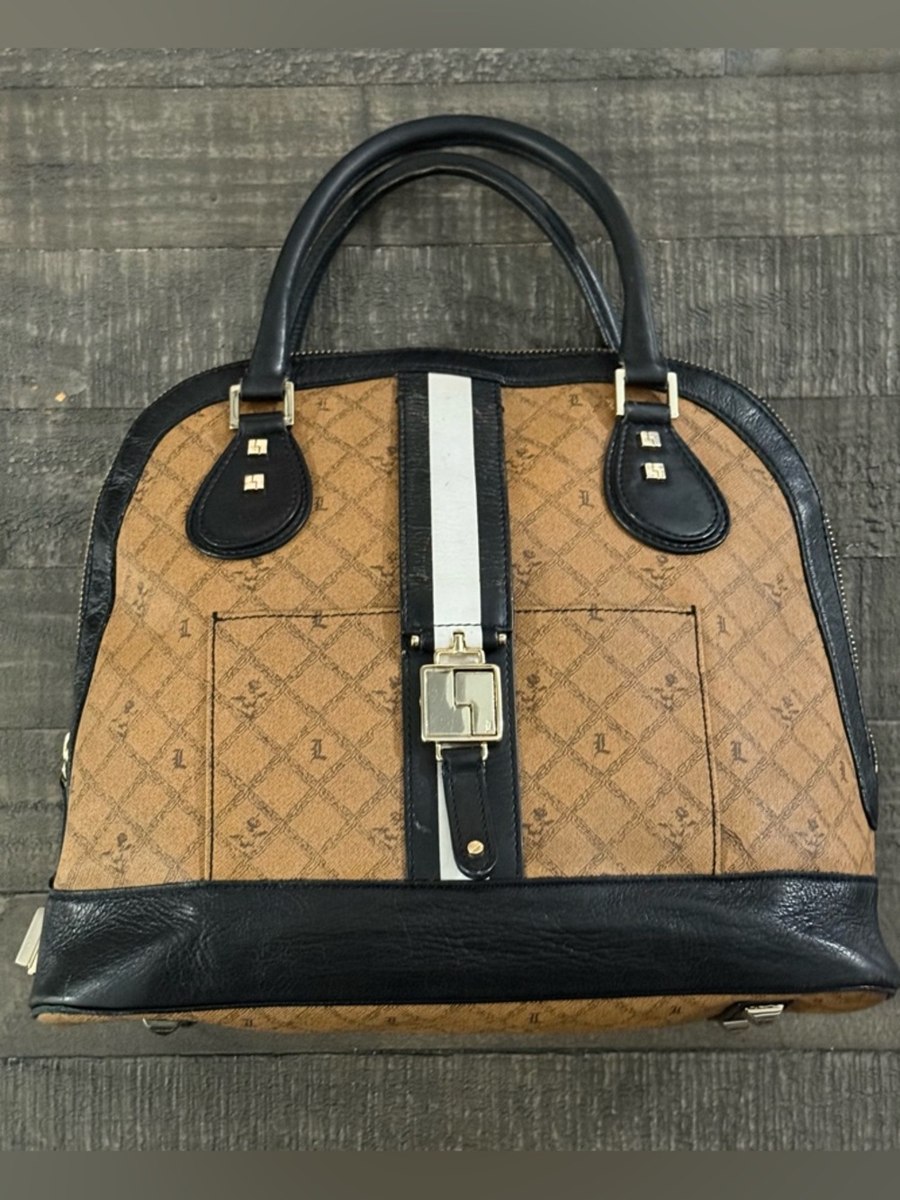L.A.M.B Kingston Dome Bag Gwen Stefani Monogram Stripe Y2K Bowler Satchel